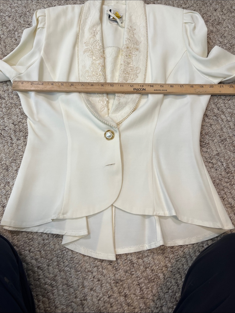 Elegant Ivory Women's Wedding Skirt Suit with Embroidered Shawl Collar size 9/10 - Picture 8 of 17